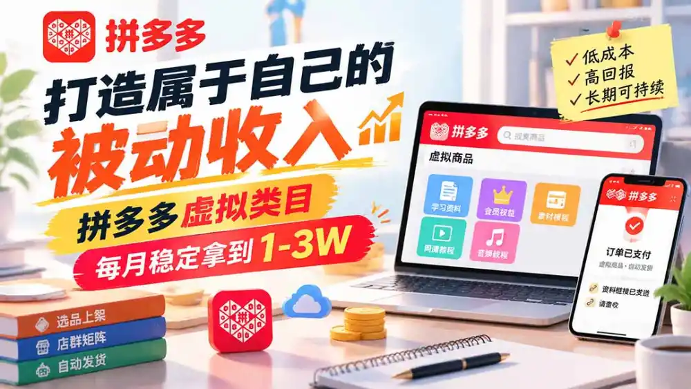 打造属于自己的被动收入，拼多多虚拟类目，每月稳定拿到 1-3W-小行网创