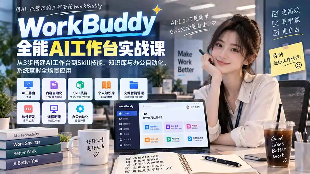 WorkBuddy全能AI工作台实战课：从3步搭建AI工作台到Skill技能、知识库与办公自动化，系统掌握全场景应用-小行网创
