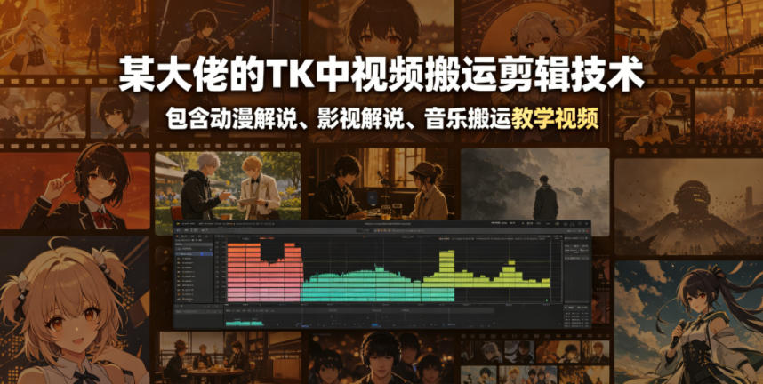 某大佬的TK中视频搬运剪辑技术，包含动漫解说、影视解说、音乐搬运教学视频-小行网创