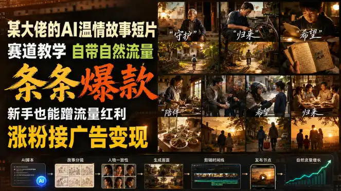 某大佬的AI温情故事短片赛道教学,自带自然流量,条条爆款,新手也能蹭流量红利,涨粉接广告变现-小行网创