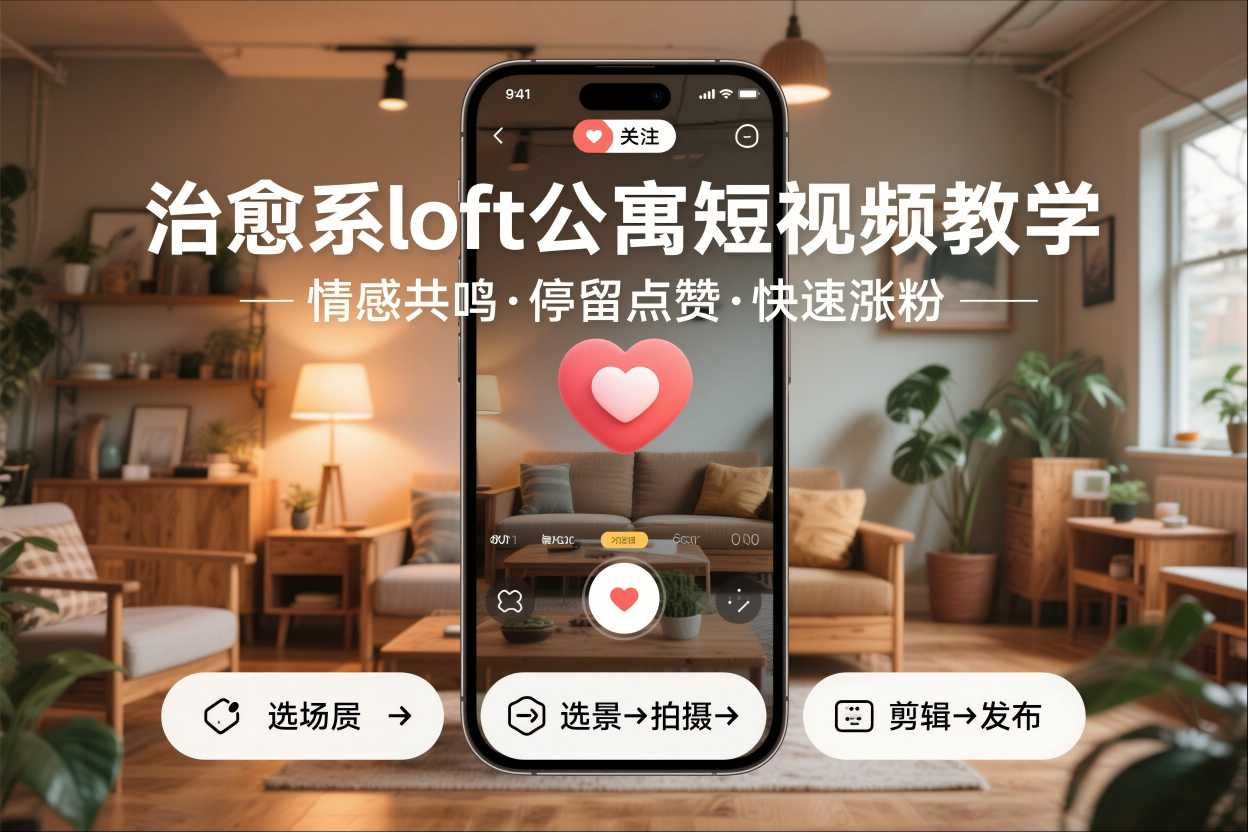 治愈系loft公寓短视频制作教学，情感共鸣引停留点赞关注，快速起号涨粉-小行网创