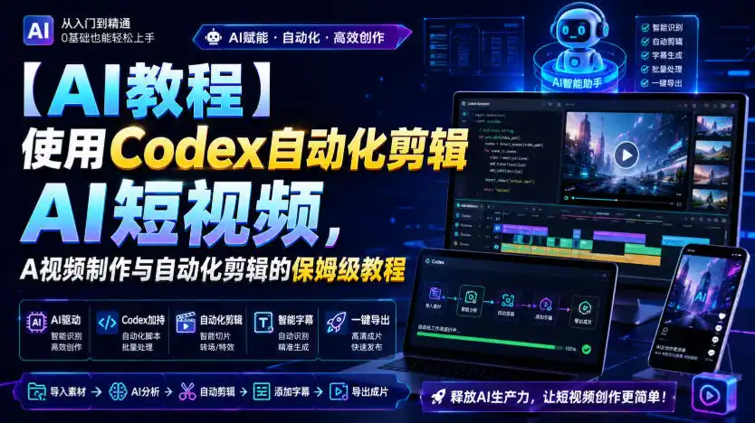 【AI教程】使用Codex自动化剪辑AI短视频,AI视频制作与自动化剪辑的保姆级教程-小行网创