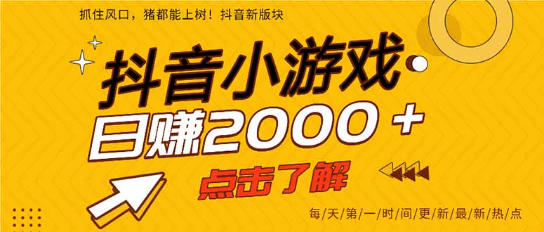 2025年爆火的抖音小游戏项目,一部手机日入2000+-小行网创