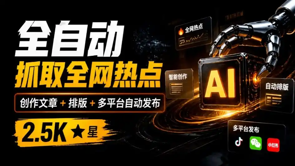 全自动抓取全网热点，创作文章并排版，并多平台自动发布！2.5k stars热点写作工具万稿汇AIMedia-小行网创