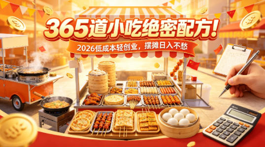 365道小吃绝密配方！2026低成本轻创业，摆摊日入不愁-小行网创