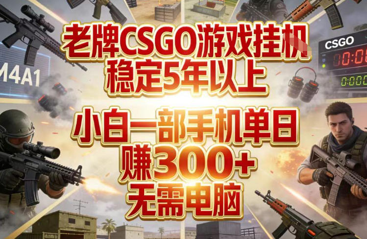 老牌CSGO游戏挂G，稳定5年以上，小白一部手机单日賺3张+，无需电脑【揭秘】-小行网创