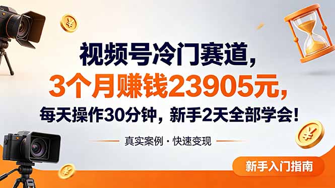 视频号冷门赛道，3个月变现23905元，新手2天学会 每天操作30分钟！-小行网创