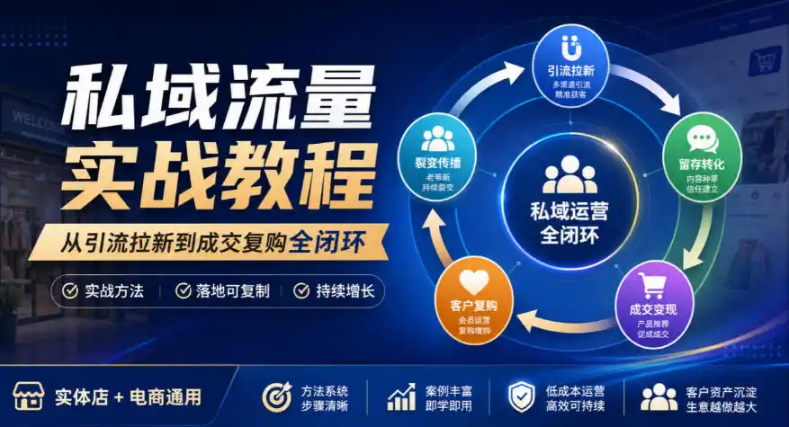 私域流量实战教程,从引流拉新到成交复购全闭环,实体店电商通用-小行网创