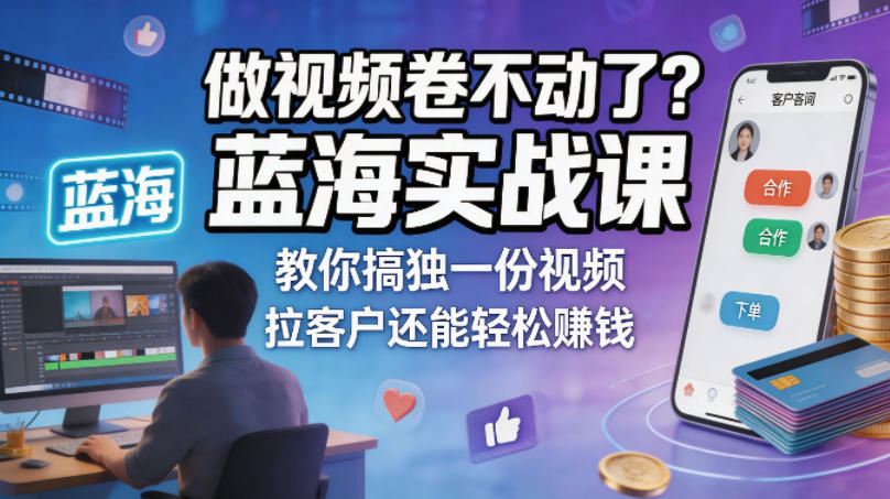 做视频卷不动了？蓝海实战课教你搞独一份视频，拉客户还能轻松賺钱！【原创双语字幕】-小行网创