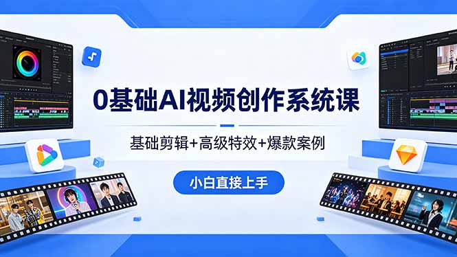 0基础AI视频创作系统课，基础剪辑+高级特效+爆款案例，小白直接上手-小行网创