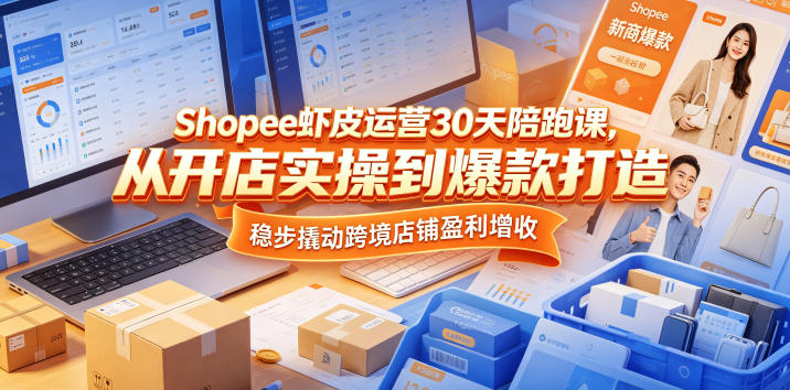Shopee虾皮运营30天陪跑课,从开店实操到爆款打造,稳步撬动跨境店铺盈利增收-小行网创