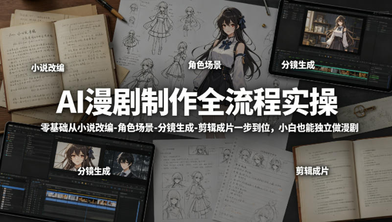 AI漫剧制作全流程实操，零基础从小说改编-角色场景-分镜生成-剪辑成片一步到位，小白也能独立做漫剧-小行网创