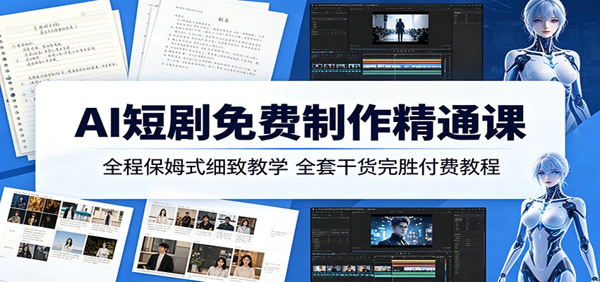 AI短剧免费制作精通课:全程保姆式细致教学,全套干货完胜付费教程-小行网创