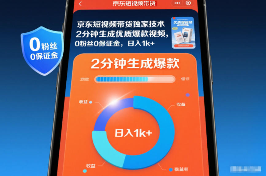 京东短视频带货独家技术,2分钟生成一条优质爆款视频,0粉丝0保证金,日入1k+【揭秘】-小行网创