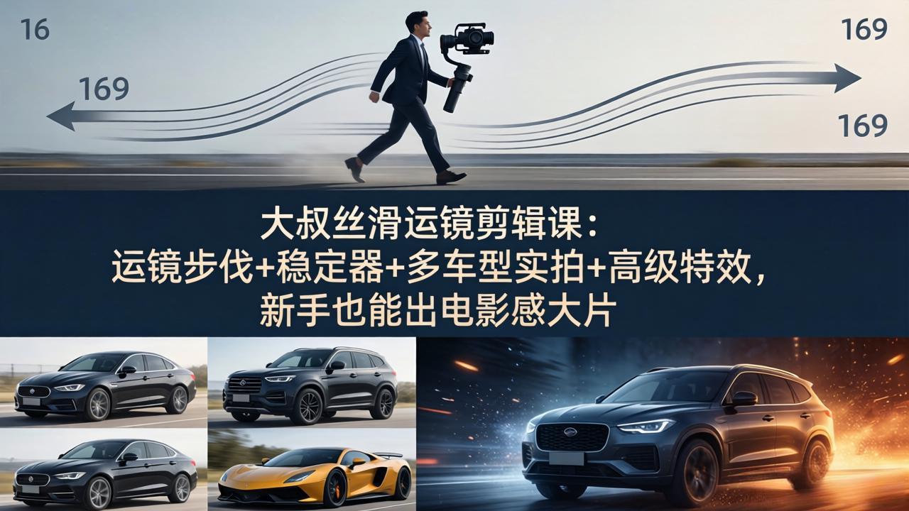 大叔丝滑运镜剪辑课：运镜步伐+稳定器+多车型实拍+高级特效，新手也能出电影感大片-小行网创