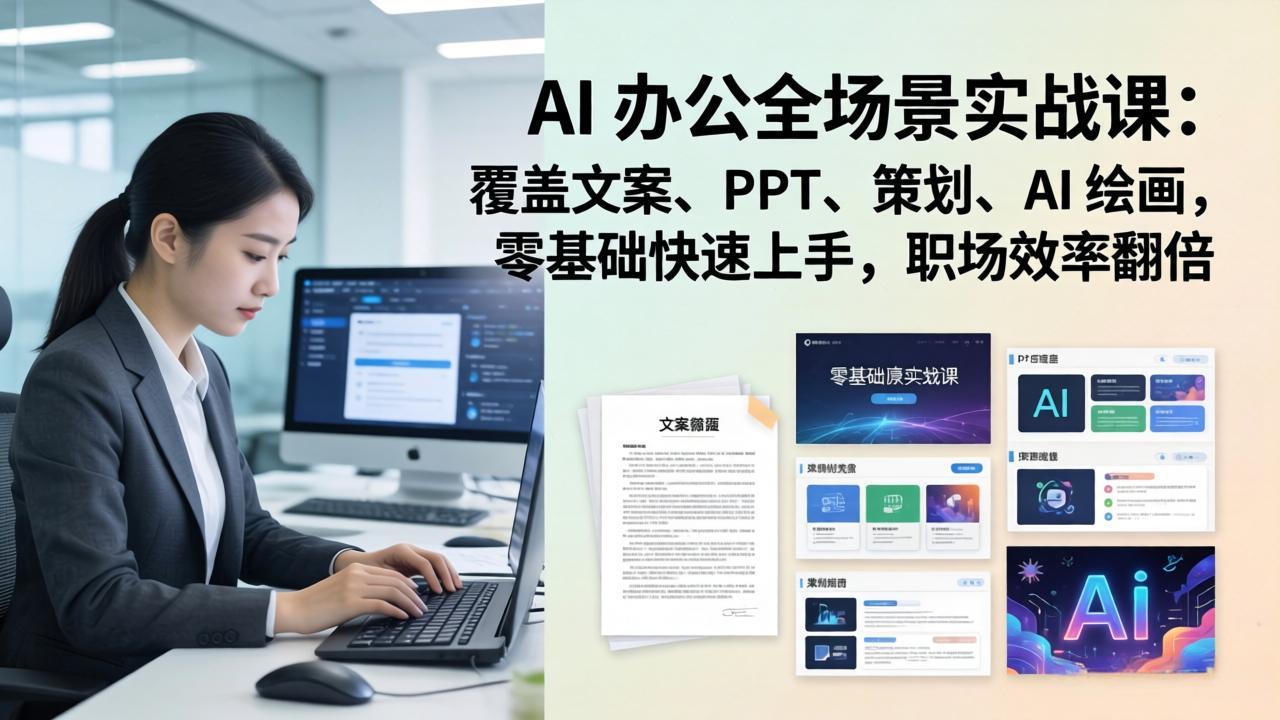 AI 办公全场景实战课：覆盖文案、PPT、策划、AI 绘画，零基础快速上手，职场效率翻倍-小行网创
