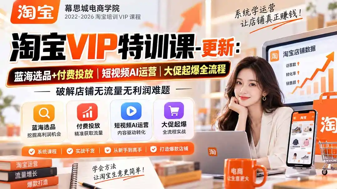 淘宝VIP特训课-更新0917：蓝海选品+付费投放｜短视频AI运营｜大促起爆全流程，破解店铺无流量无利润难题-小行网创