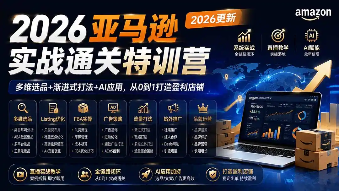 2026亚马逊实战通关特训营-2026更新，多维选品+渐进式打法+AI应用，从0到1打造盈利店铺-小行网创