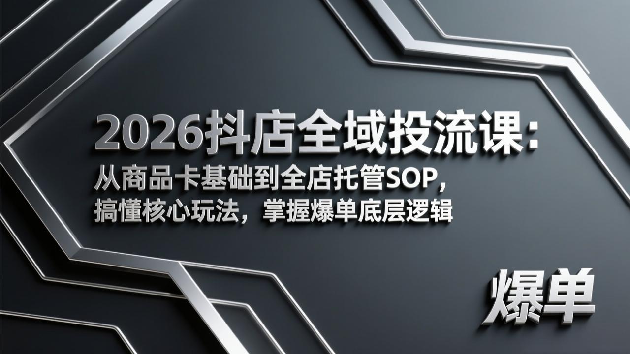 2026抖店全域投流课：从商品卡基础到全店托管SOP，搞懂核心玩法，掌握爆单底层逻辑-小行网创
