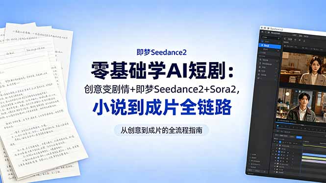 零基础学AI短剧：创意变剧情+即梦Seedance2+Sora2，小说到成片全链路-小行网创