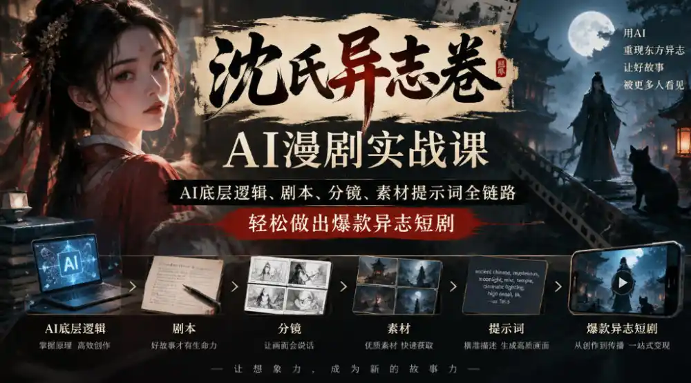 沈氏异志卷AI漫剧实战课｜AI底层逻辑、剧本、分镜、素材提示词全链路，轻松做出爆款异志短剧-小行网创