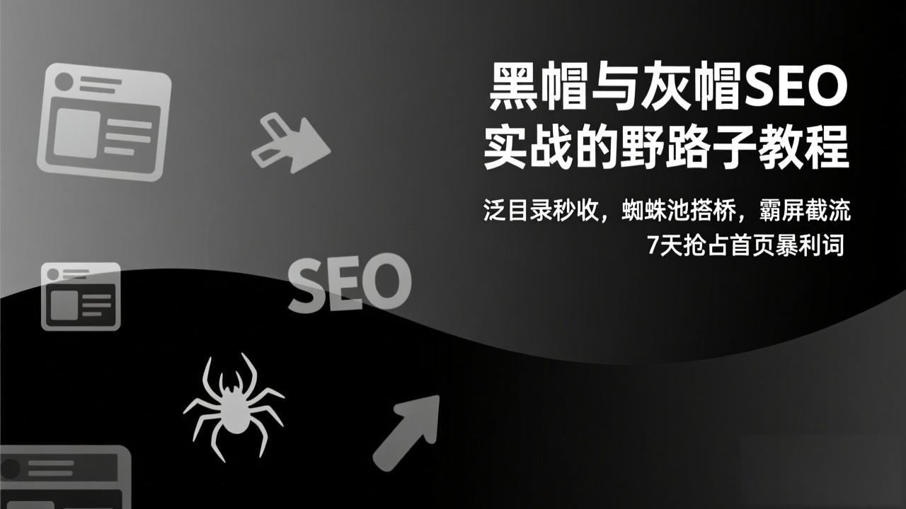 黑帽与灰帽SEO实战的野路子教程:泛目录秒收,蜘蛛池搭桥,霸屏截流,7天抢占首页暴利词-小行网创