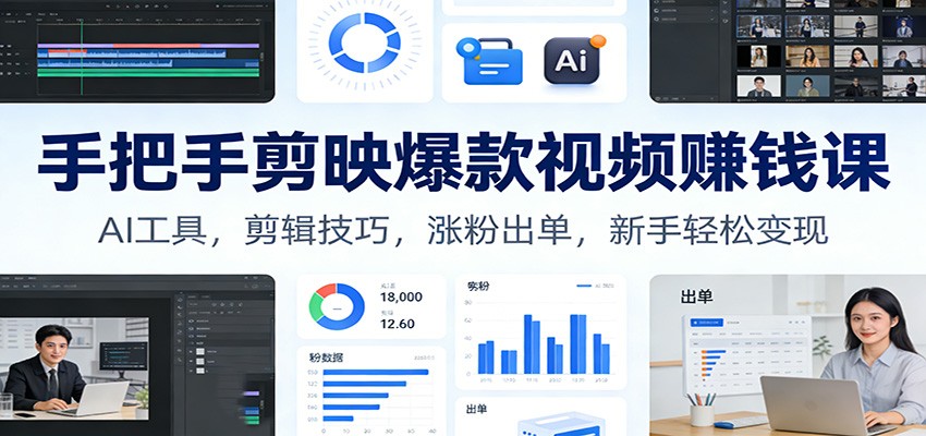 手把手剪映爆款视频赚钱课：AI工具，剪辑技巧，涨粉出单，新手轻松变现-小行网创