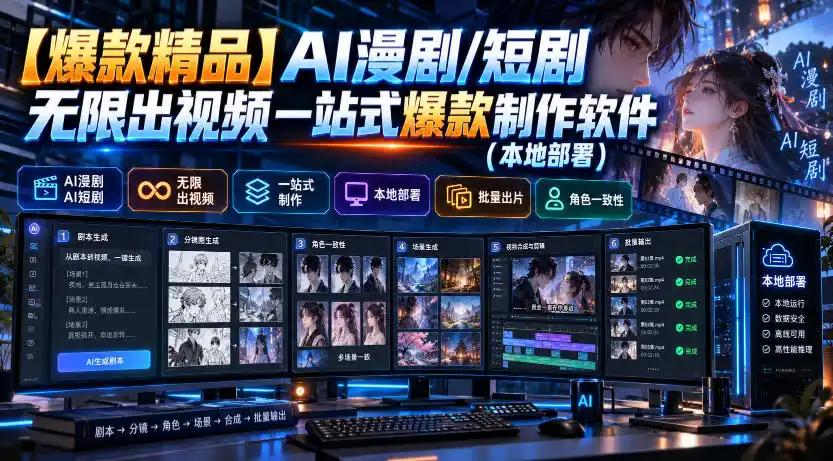 【爆款精品】AI漫剧/短剧无限出视频一站式爆款制作软件(本地部署)-小行网创