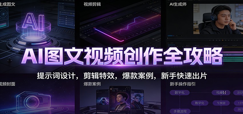 AI图文视频创作全攻略：提示词设计，剪辑特效，爆款案例，新手快速出片-小行网创