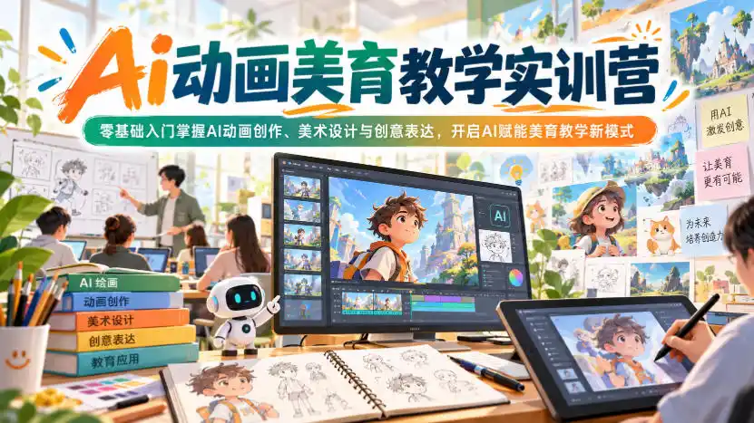Ai动画美育教学实训营,零基础入门掌握AI动画创作、美术设计与创意表达,开启AI赋能美育教学新模式-小行网创