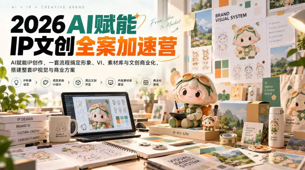 2026AI赋能ip文创全案加速营，AI赋能IP创作，一套流程搞定形象、VI、素材库与文创商业化，搭建整套IP视觉与商业方案-小行网创