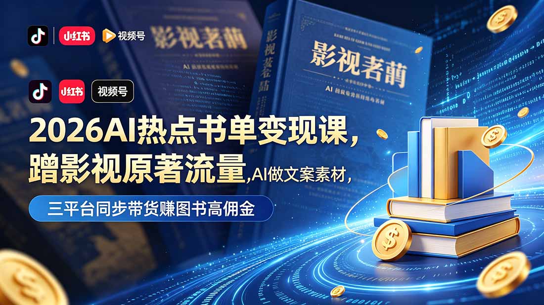 2026AI热点书单变现课，蹭影视原著流量，AI做文案素材，三平台同步带货赚图书高佣金-小行网创