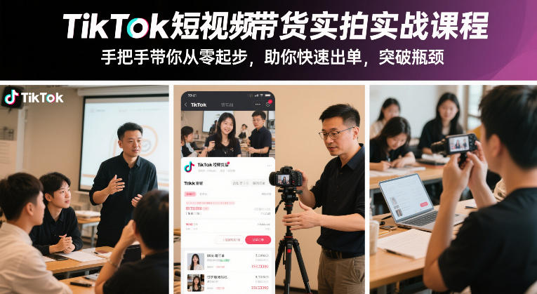 TikTok短视频带货实拍实战课程，手把手带你从零起步，助你快速出单，突破瓶颈-小行网创