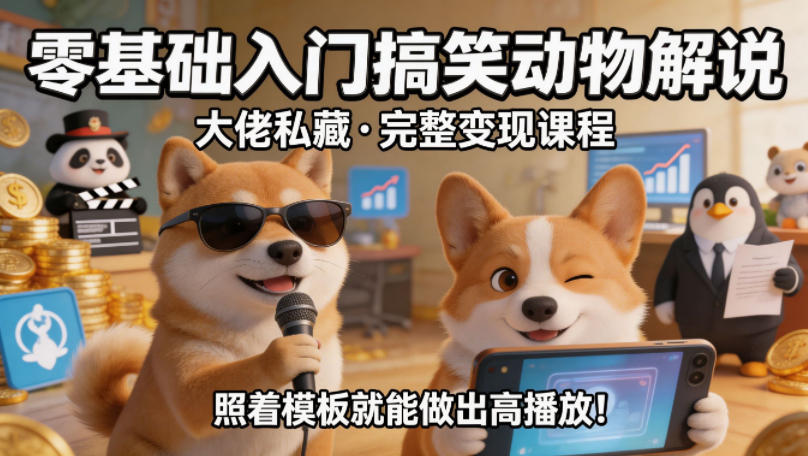 零基础入门搞笑动物解说，大佬私藏完整变现课程，照着模板就能做出高播放-小行网创