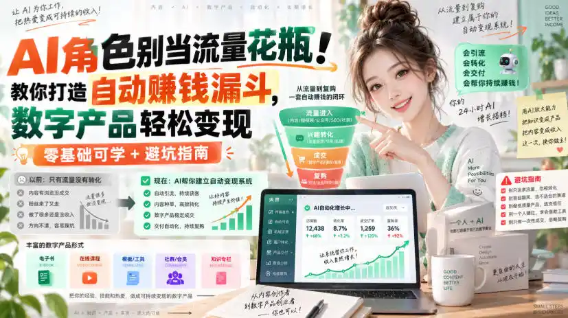 AI角色别当流量花瓶!教你打造自动賺钱漏斗,数字产品轻松变现(零基础可学+避坑指南)【原创双语字幕】-小行网创