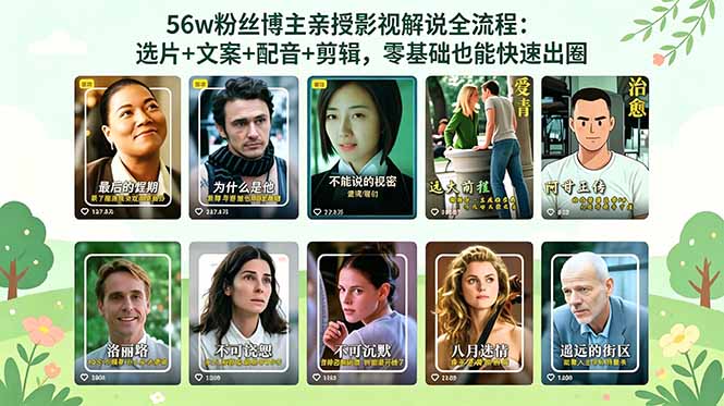 56万粉丝博主亲授影视解说全流程:选片+文案+配音+剪辑,零基础也能快速出圈-小行网创