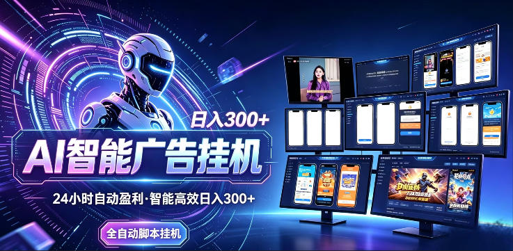 AI智能广告挂G项目,无需人工,单机稳定日入200+,可矩阵放大,24小时不间断刷广告賺收益【揭秘】-小行网创