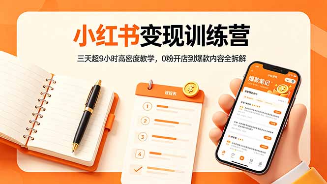 小红书变现训练营：三天超9小时高密度教学，0粉开店到爆款内容全拆解-小行网创