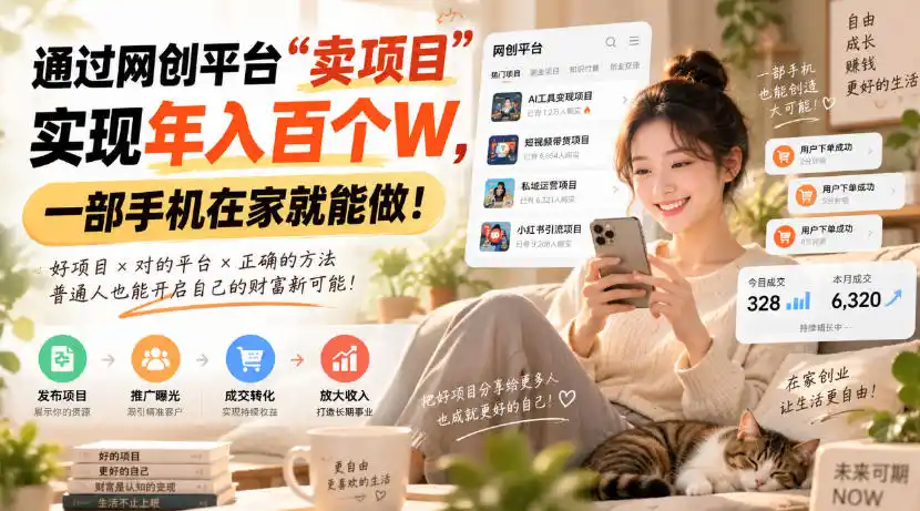 靠卖网创项目变现,一年拿下百万收益!一台手机就能操作!-小行网创