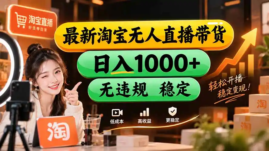 【新技术】淘宝无人直播,独家,日入2K+,无封号,可矩阵,长期稳定-小行网创