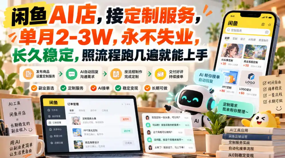 闲鱼AI店，接定制服务，单月2-3W，永不失业，长久稳定，照流程跑几遍就能上手-小行网创