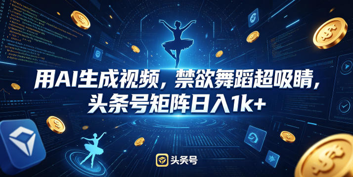 用AI生成视频,禁欲舞蹈超吸睛,头条号矩阵日入1k+-小行网创