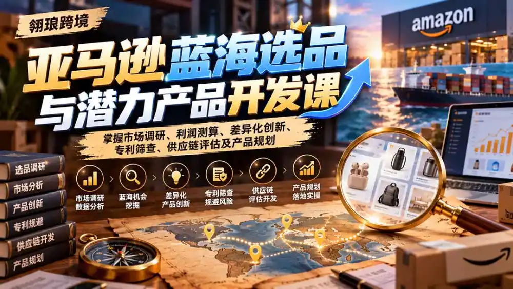 亚马逊蓝海选品与潜力产品开发课：掌握市场调研、利润测算、差异化创新、专利筛查、供应链评估及产品规划-小行网创