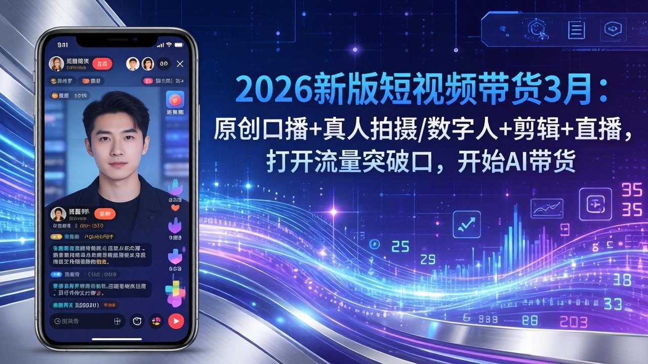 2026新版短视频带货3月:原创口播+真人拍摄/数字人+剪辑+直播,打开流量突破口,开始AI带货-小行网创