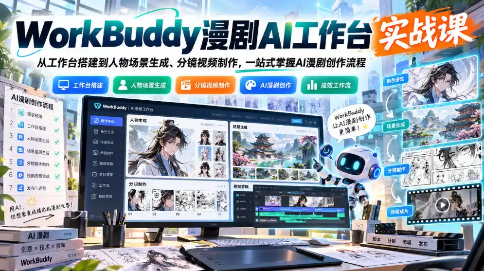 WorkBuddy漫剧AI工作台实战课:从工作台搭建到人物场景生成、分镜视频制作,一站式掌握AI漫剧创作流程-小行网创