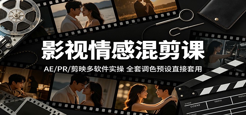 影视情感混剪课:AE/PR/剪映多软件实操,全套调色预设直接套用-小行网创