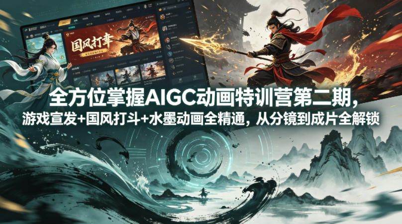 全方位掌握AIGC动画特训营第二期，游戏宣发+国风打斗+水墨动画全精通，从分镜到成片全解锁-小行网创