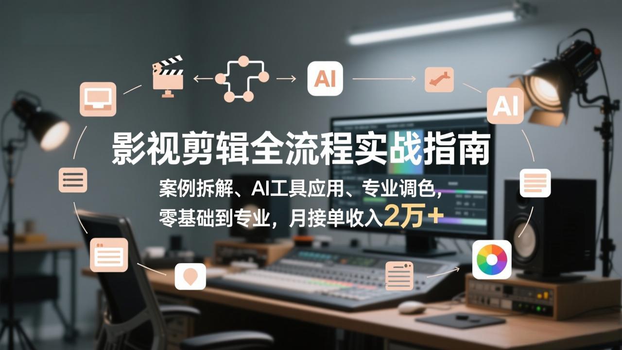 影视剪辑全流程实战指南，案例拆解、AI工具应用、专业调色，零基础到专业，月接单收入2万+-小行网创