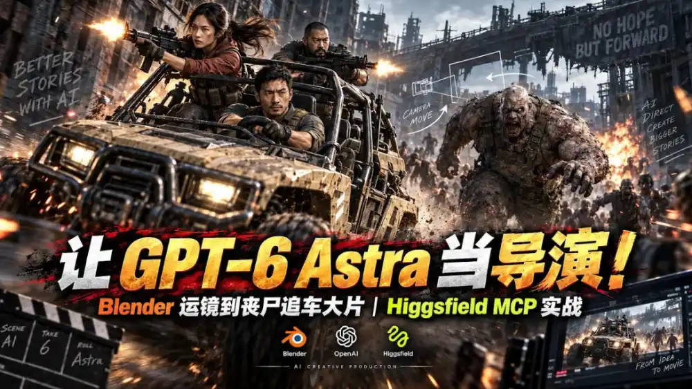 让GPT-6 Astra当导演！Blender运镜到丧尸追车大片｜Higgsfield MCP实战-小行网创
