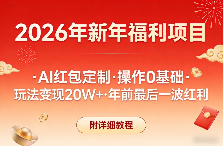 新年福利项目，AI红包定制，操作0基础，玩法变现20W+年前最后一波红利，附详细教程-小行网创
